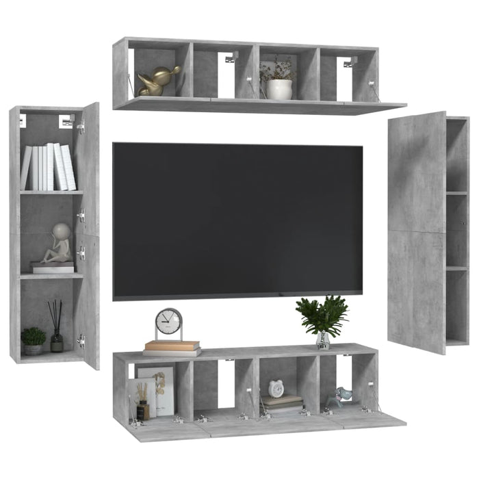 Set Mobile Porta TV 6 pz Grigio Cemento in Truciolato  cod mxl 33813