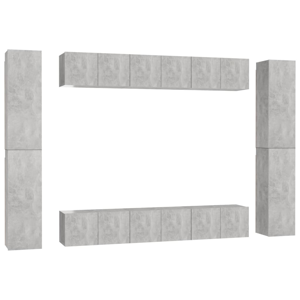 Set Porta TV 10 pz Grigio Cemento in Truciolato 3079085