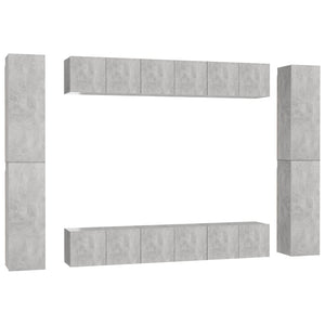 Set Porta TV 10 pz Grigio Cemento in Truciolato 3079085