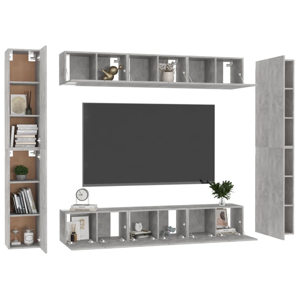 Set Porta TV 10 pz Grigio Cemento in Truciolato 3079085