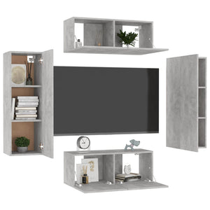 Set Porta TV 4 pz Grigio Cemento in Truciolato 3079086