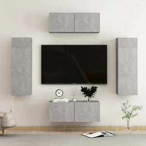 Set Porta TV 4 pz Grigio Cemento in Truciolato 3079086