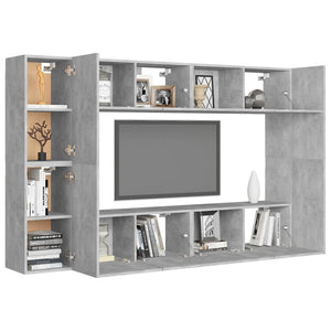 Set Mobile Porta TV 8 pz Grigio Cemento in Truciolato 3079089