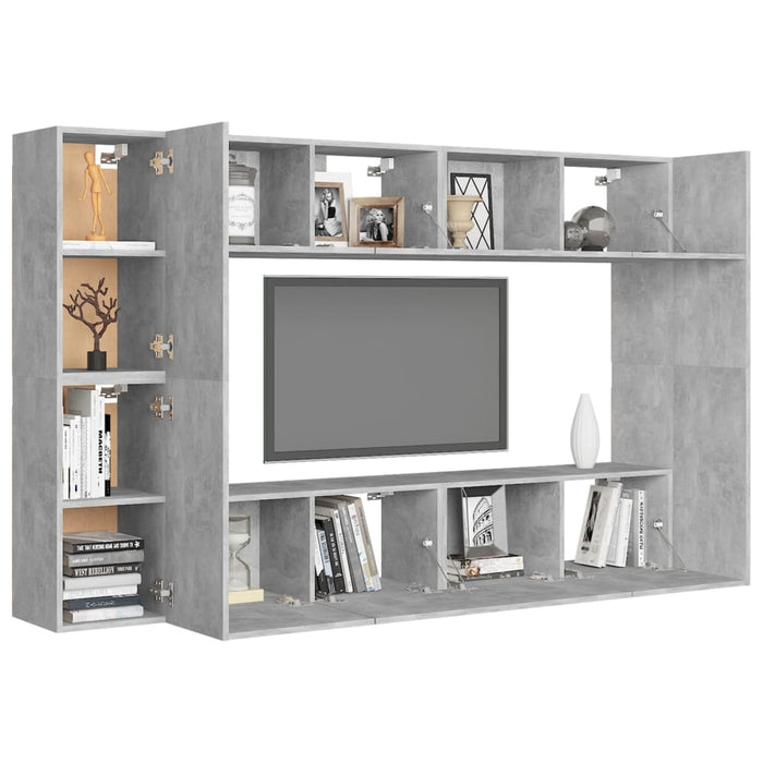 Set Mobile Porta TV 8 pz Grigio Cemento in Truciolato 3079089