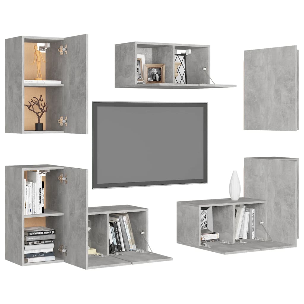 Set di Mobili Porta TV 7 pz Grigio Cemento in Legno Multistrato 3079091