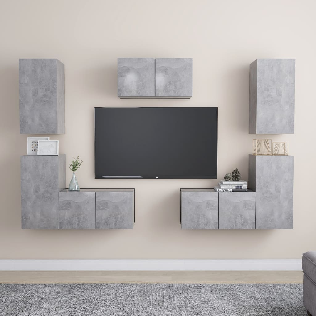 Set di Mobili Porta TV 7 pz Grigio Cemento in Legno Multistrato 3079091