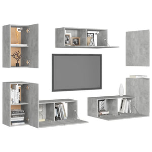 Set Mobile Porta TV 7 pz Grigio Cemento in Truciolato 3079092