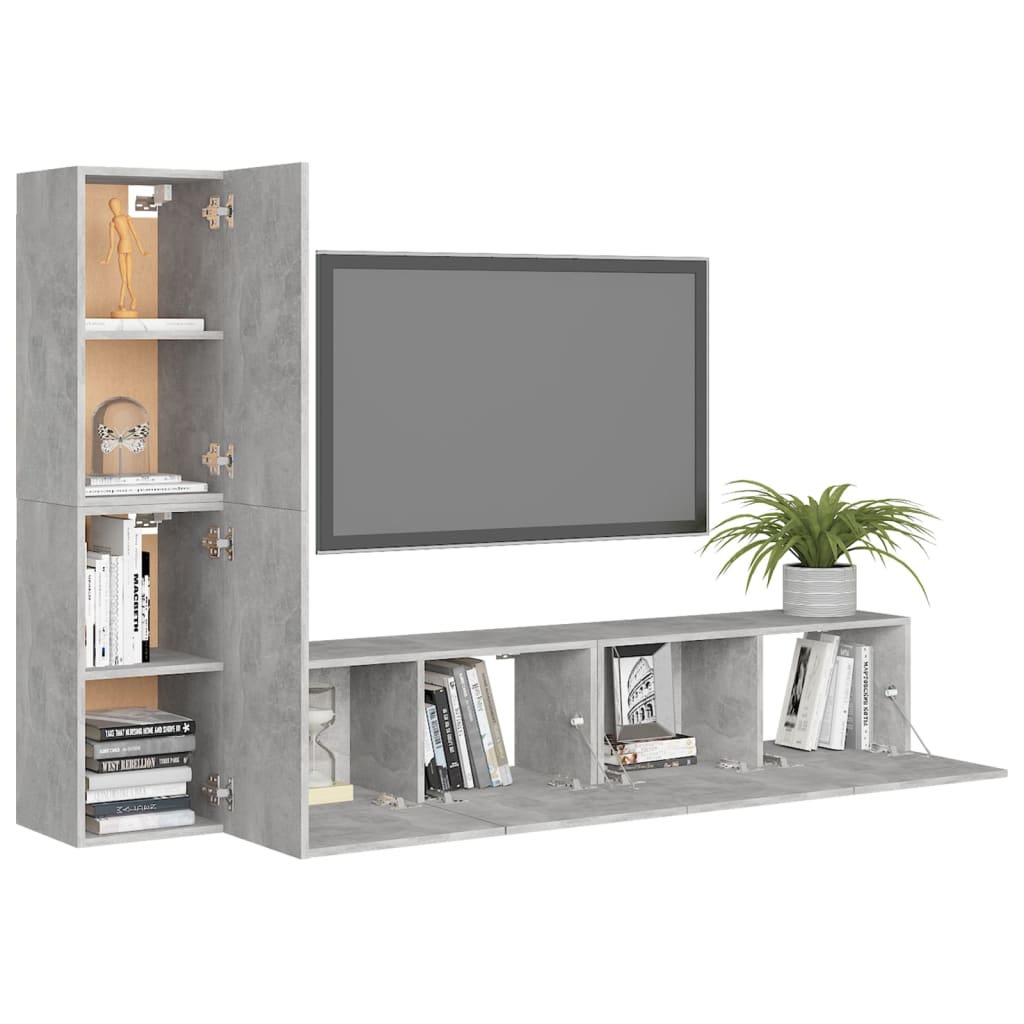 Set Porta TV 4 pz Grigio Cemento in Truciolato 3079094