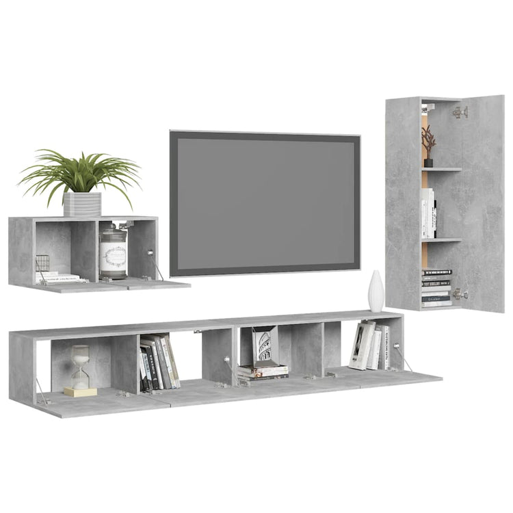 Set Porta TV 4 pz Grigio Cemento in Truciolato 3079096