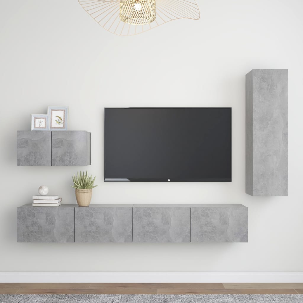 Set Porta TV 4 pz Grigio Cemento in Truciolato 3079096