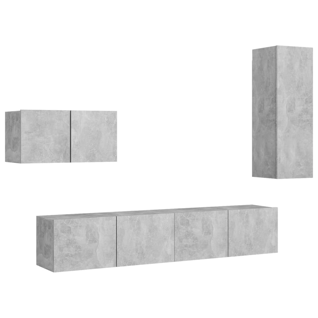 Set Porta TV 4 pz Grigio Cemento in Truciolato 3079098