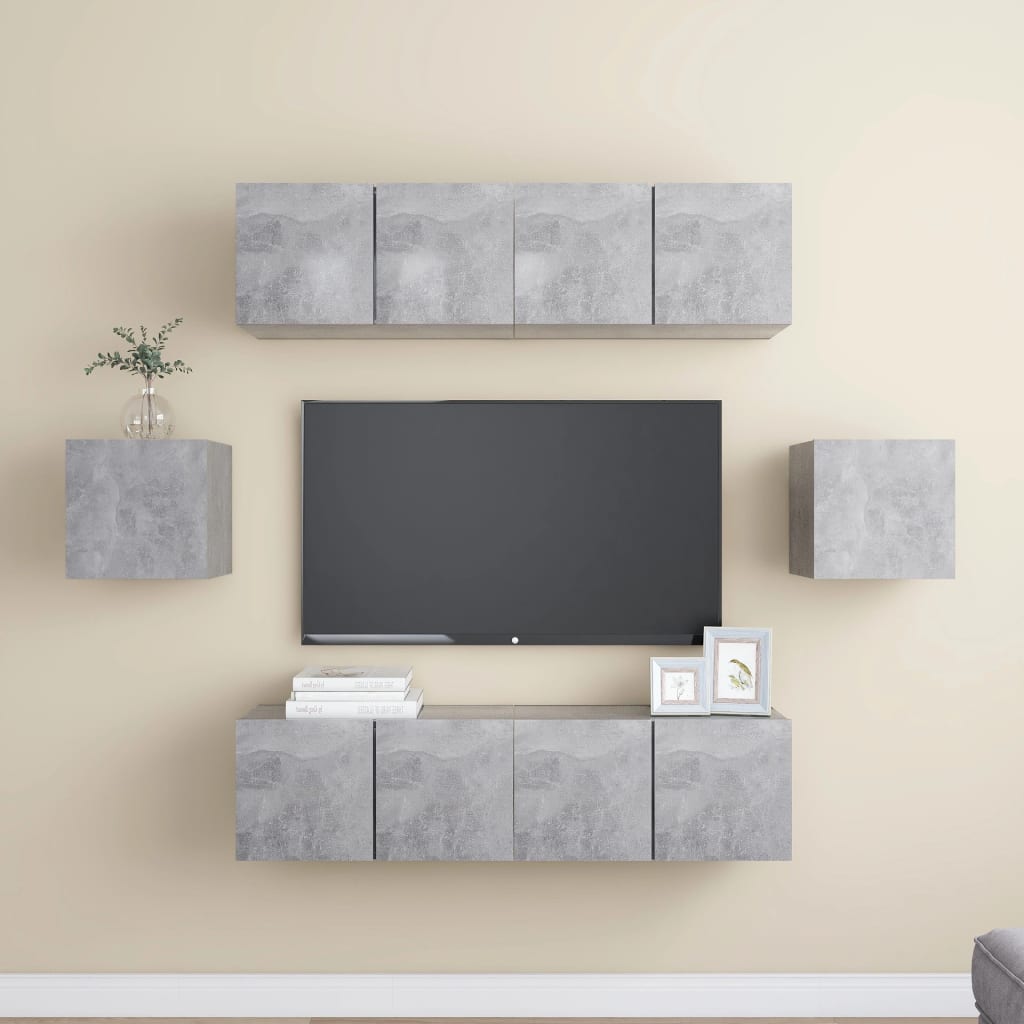 Set di Mobili Porta TV 6 pz Grigio Cemento in Legno Multistrato 3079102