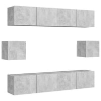 Set Porta TV 6 pz Grigio Cemento in Truciolato 3079103