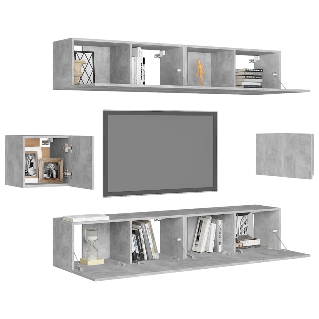 Set Porta TV 6 pz Grigio Cemento in Truciolato 3079103