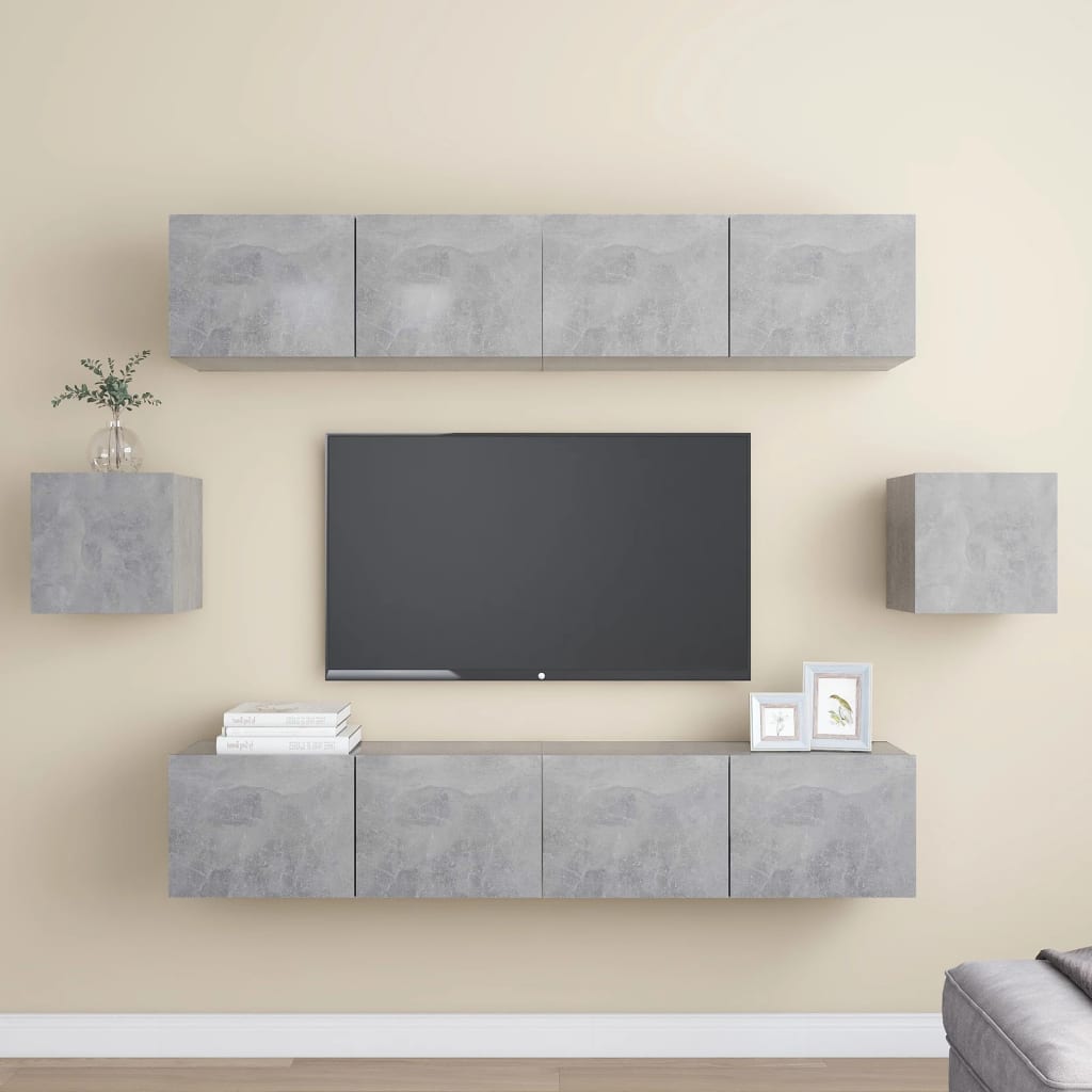  Set Porta TV 6 pz Grigio Cemento in Truciolato cod mxl 69261