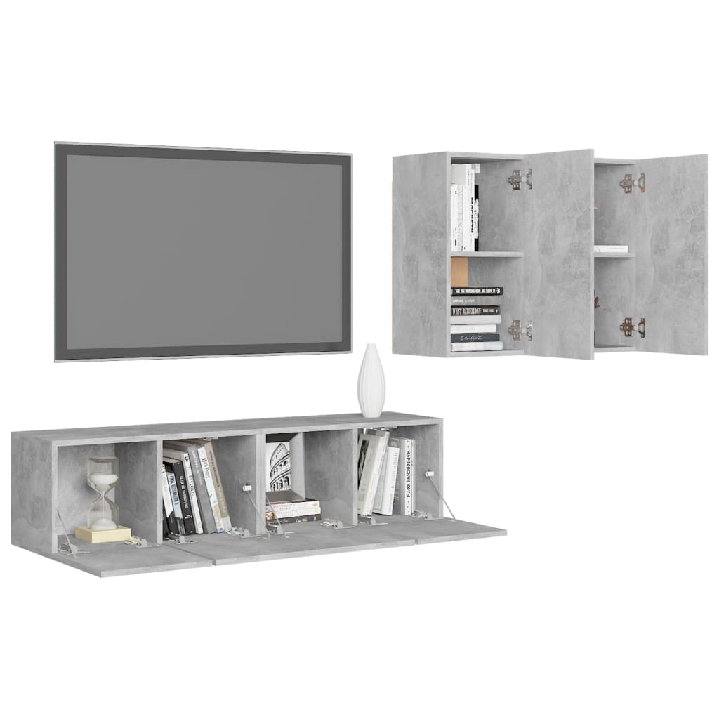 Set Mobili TV 4 pz Grigio Cemento in Truciolato 3079105