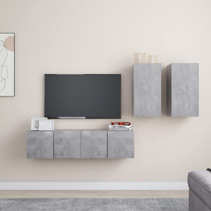 Set Mobili TV 4 pz Grigio Cemento in Truciolato 3079105