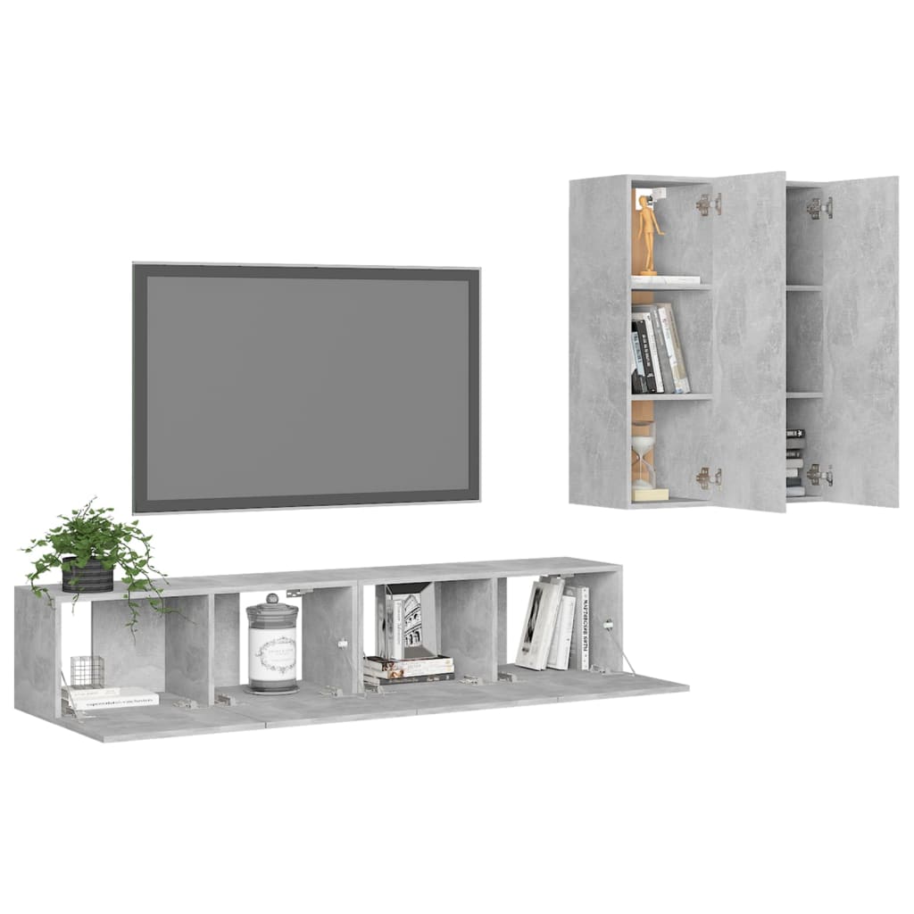 Set Porta TV 4 pz Grigio Cemento in Truciolato cod mxl 23536