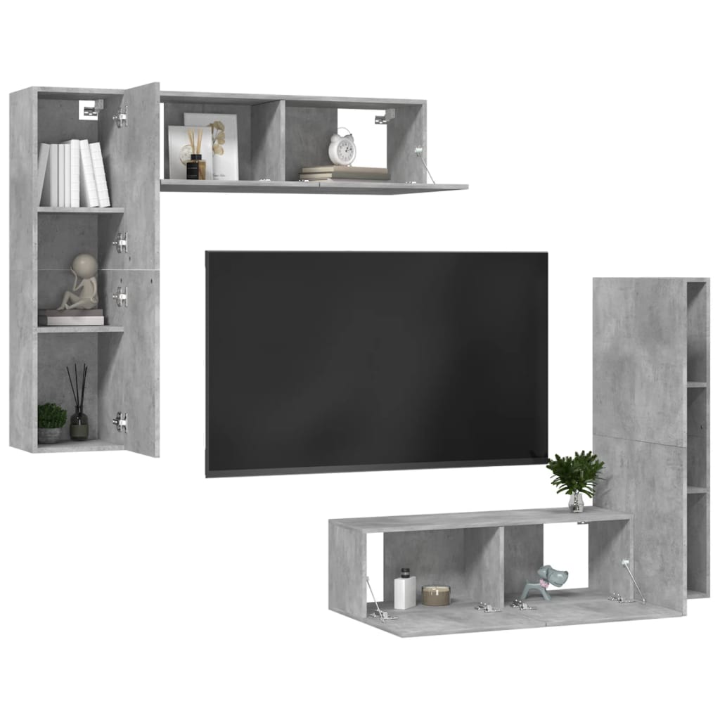 Set Porta TV 4 pz Grigio Cemento in Truciolato  cod mxl 30254