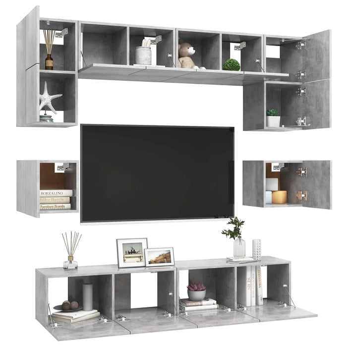 Set Porta TV 8 pz Grigio Cemento in Truciolato cod mxl 69279