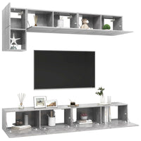 Set Porta TV 5 pz Grigio Cemento in Truciolato 3079114