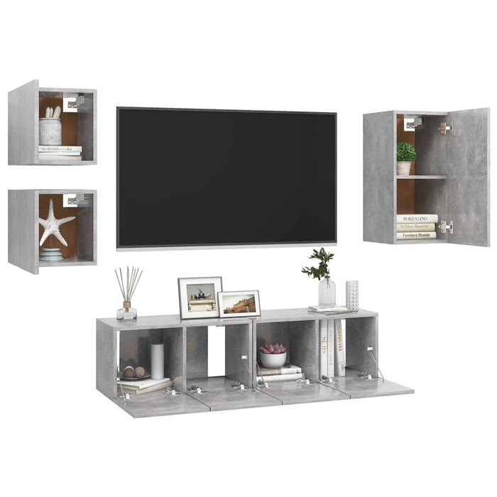 Set Porta TV 5 pz Grigio Cemento in Truciolato  cod mxl 64439