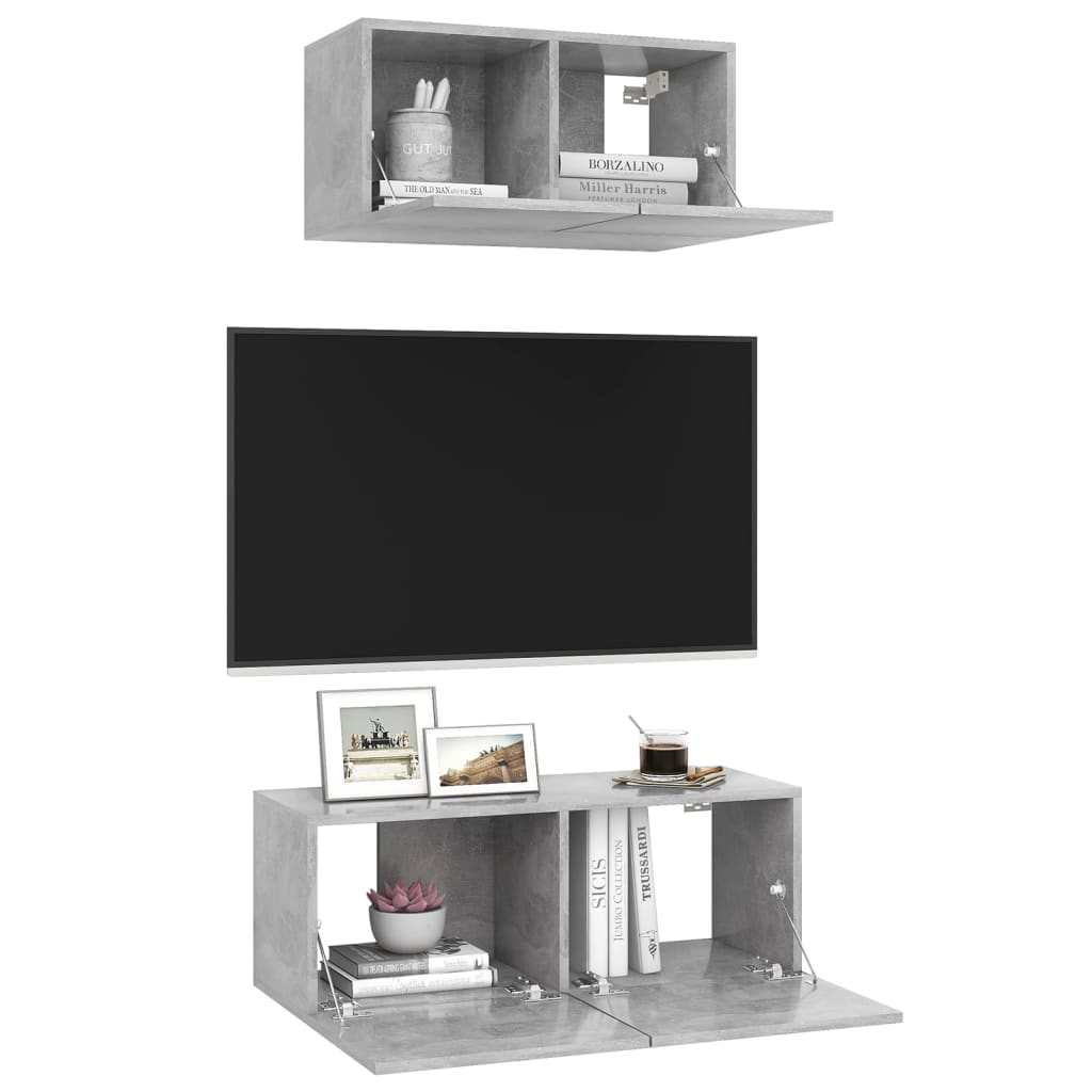 Set Porta TV 2 pz Grigio Cemento in Truciolato  cod mxl 15174