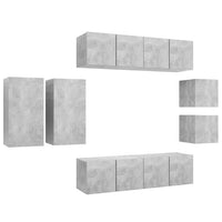 Set Porta TV 8 pz Grigio Cemento in Truciolato 3079124