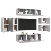 Set Porta TV 8 pz Grigio Cemento in Truciolato 3079124