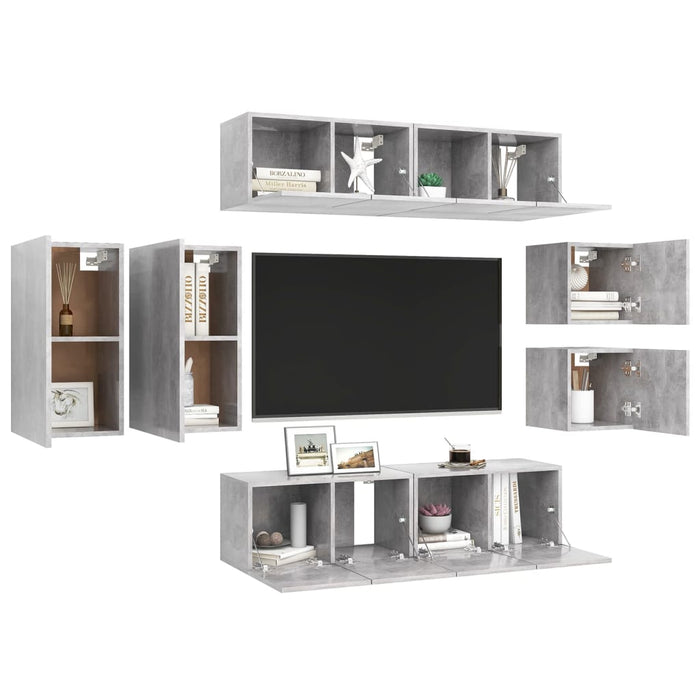 Set Porta TV 8 pz Grigio Cemento in Truciolato 3079124