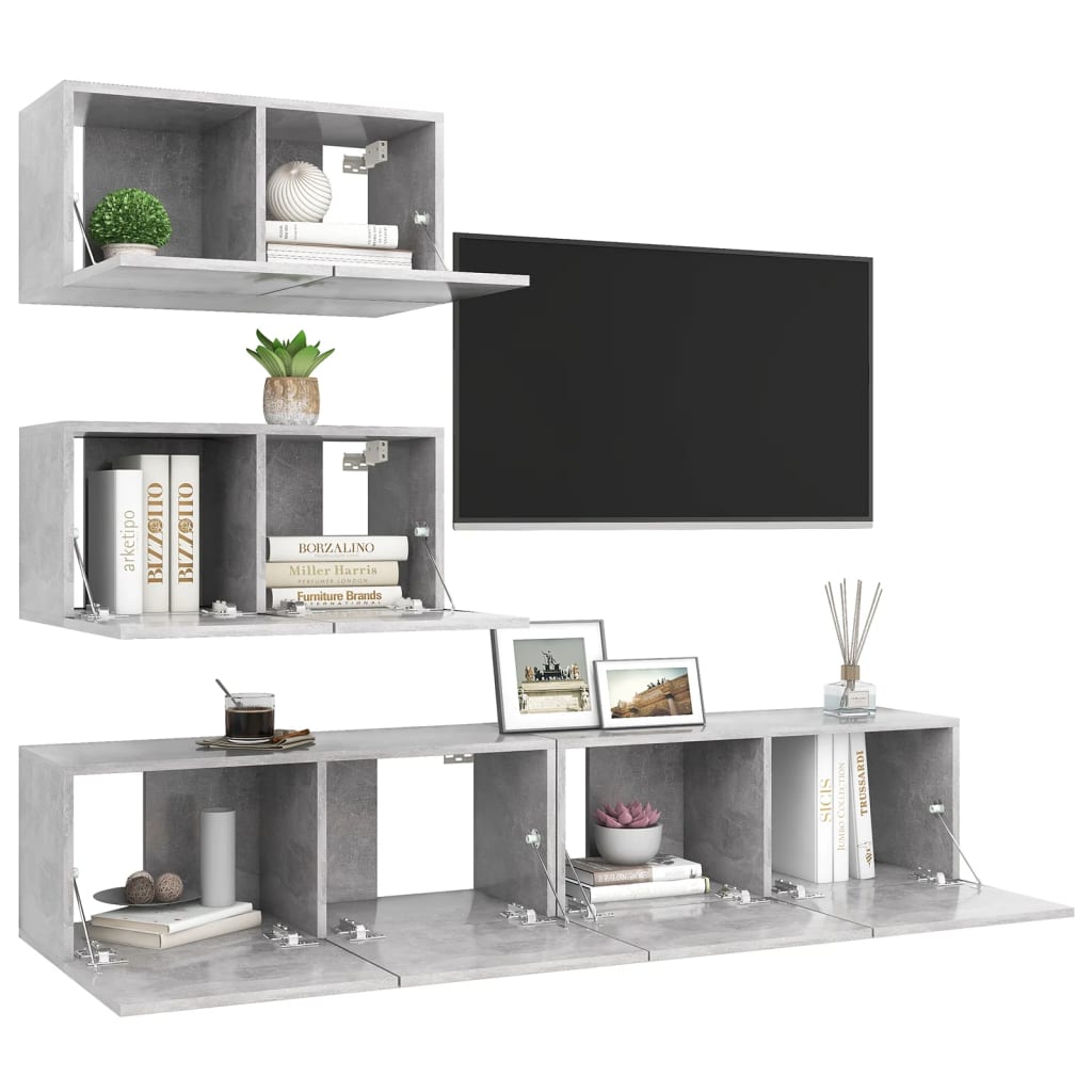 Set Mobili TV 4 pz Grigio Cemento in Truciolato 3079130