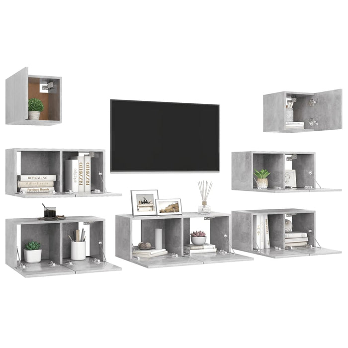 Set Porta TV 7 pz Grigio Cemento in Truciolato 3079132