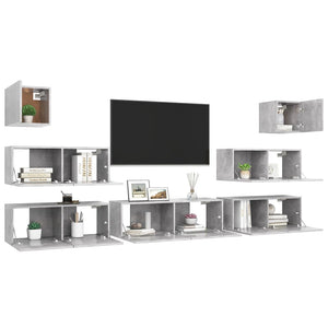 Set Porta TV 7 pz Grigio Cemento in Truciolato 3079133