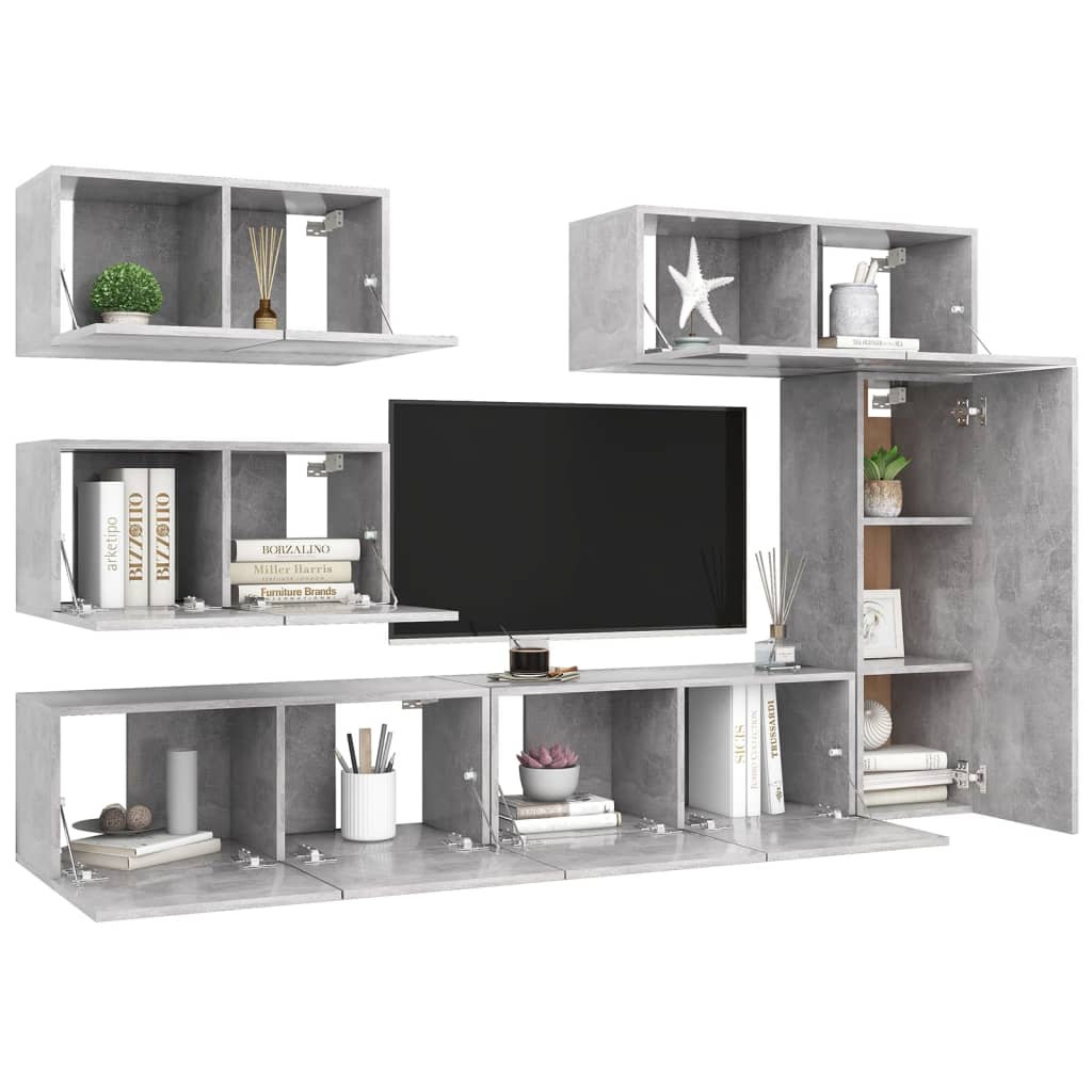 Set Porta TV 6 pz Grigio Cemento in Truciolato 3079135