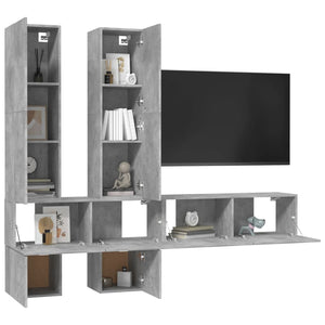 Set Porta TV 6 pz Grigio Cemento in Truciolato 3079139