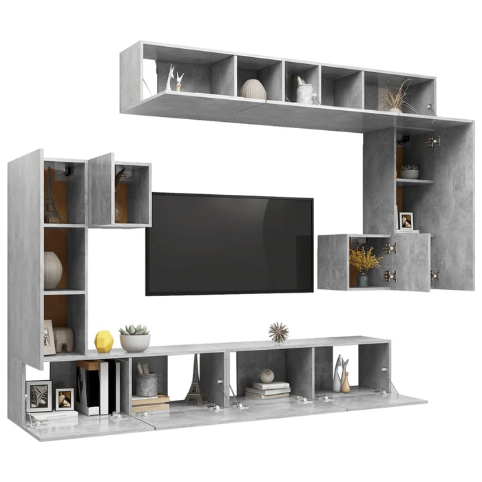 Set Mobili Porta TV 8pz Grigio Cemento in Legno Multistrato cod mxl 64435