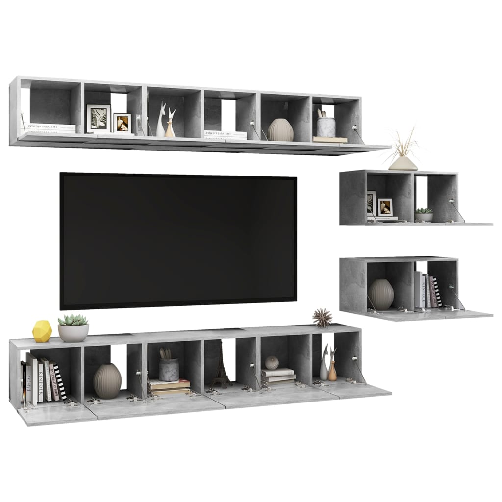 Mobili TV 8 pz Grigio Cemento in Truciolato  cod mxl 18878