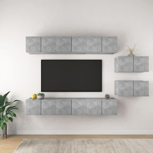 Mobili TV 8 pz Grigio Cemento in Truciolato  cod mxl 18878