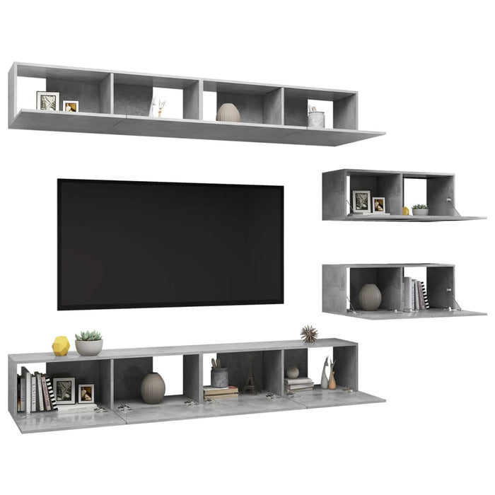 Set Porta TV 6 pz Grigio Cemento in Truciolato