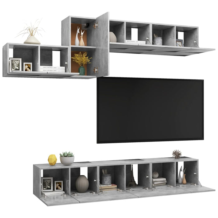 Set di Mobili Porta TV 7 pz Grigio Cemento in Legno Multistrato 3079149