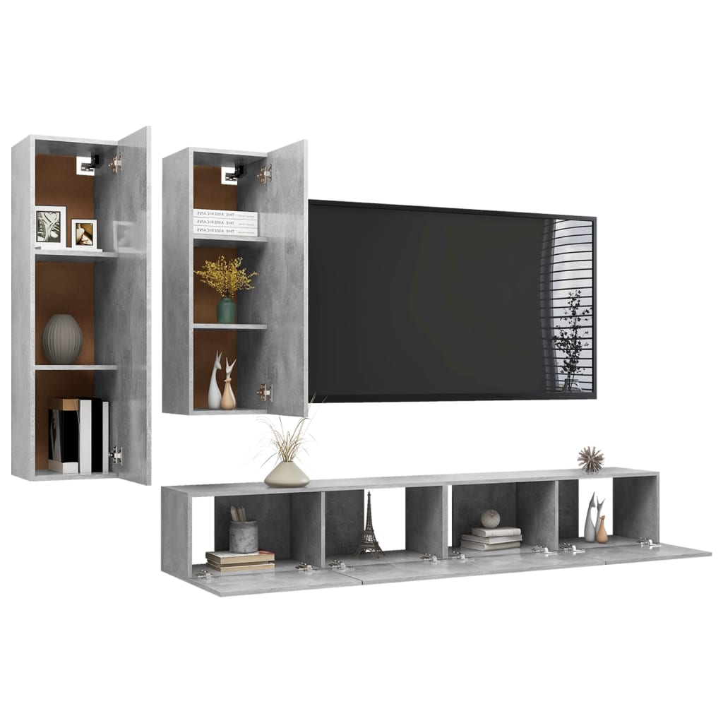 Set Porta TV 4 pz Grigio Cemento in Truciolato cod mxl 33830