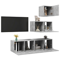 Set Porta TV 4 pz Grigio Cemento in Truciolato 3079154