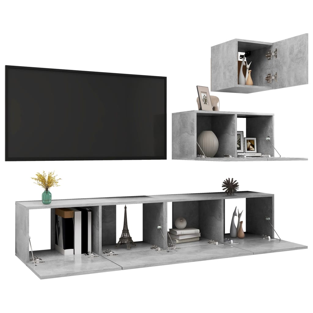 Set Porta TV 4 pz Grigio Cemento in Truciolato cod mxl 20807