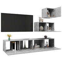 Set Porta TV 4 pz Grigio Cemento in Truciolato 3079155