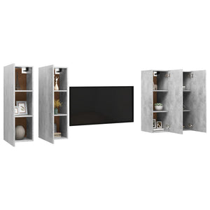 Mobili TV 4 pz Grigio Cemento 30,5x30x90 cm in Truciolato cod mxl 23541