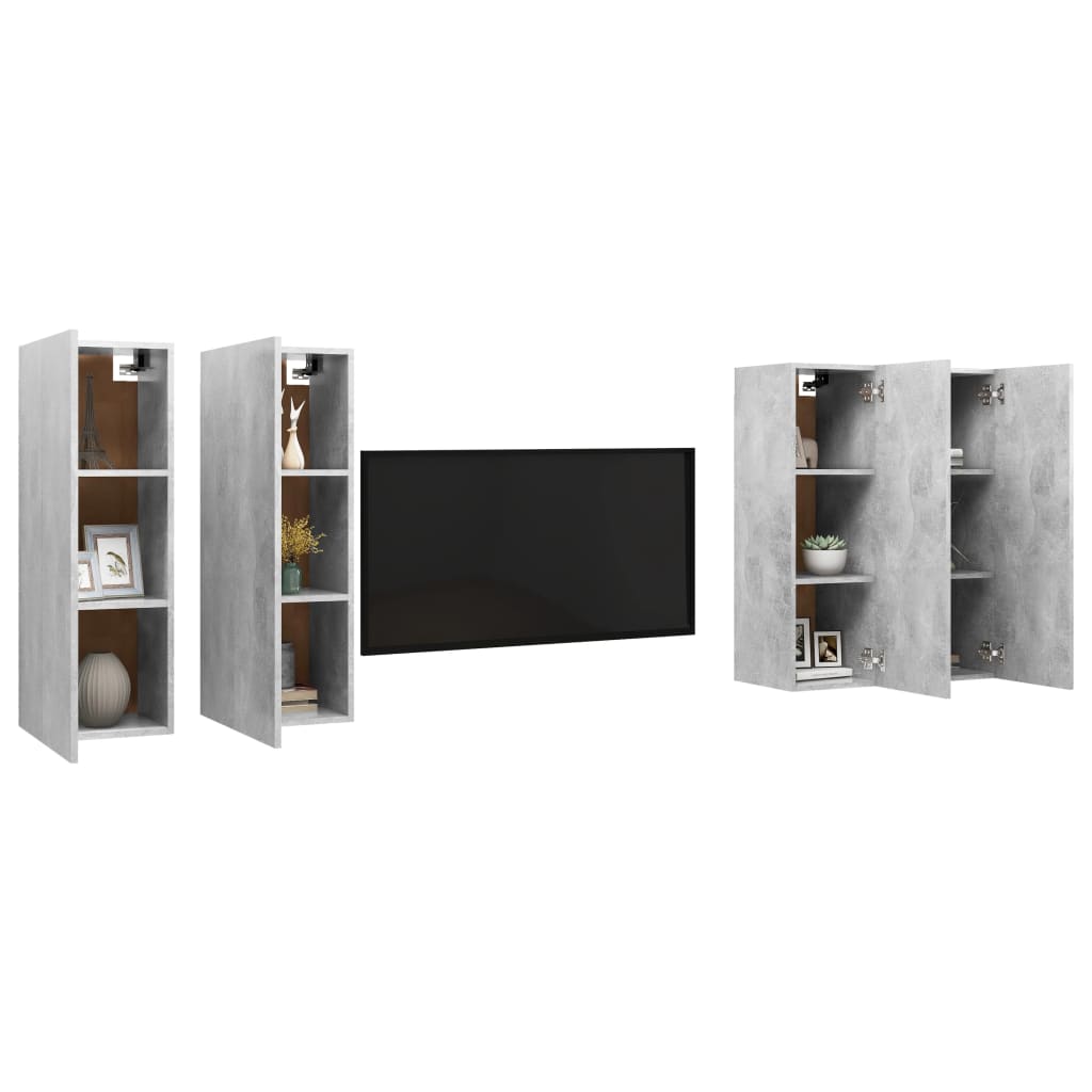 Mobili TV 4 pz Grigio Cemento 30,5x30x90cm in Legno Multistrato 3079161