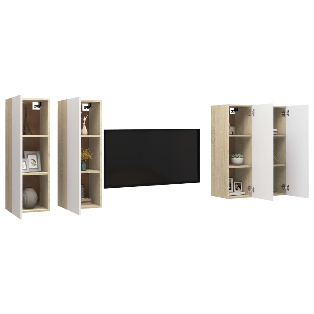 Mobili TV Bianchi e Rovere Sonoma 4 pz 30,5x30x90 cm Truciolato 3079266