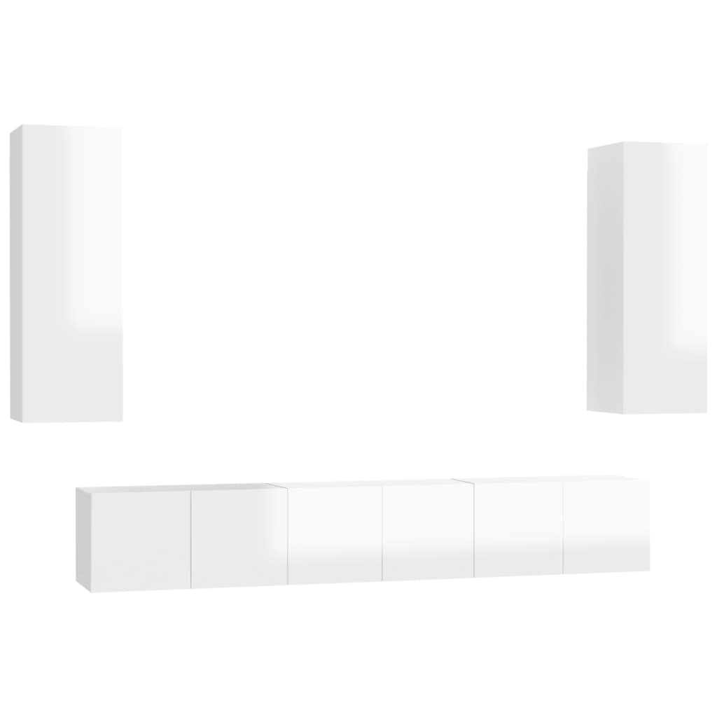 Set Mobile TV 5 pz Bianco Lucido in Truciolato 3079273