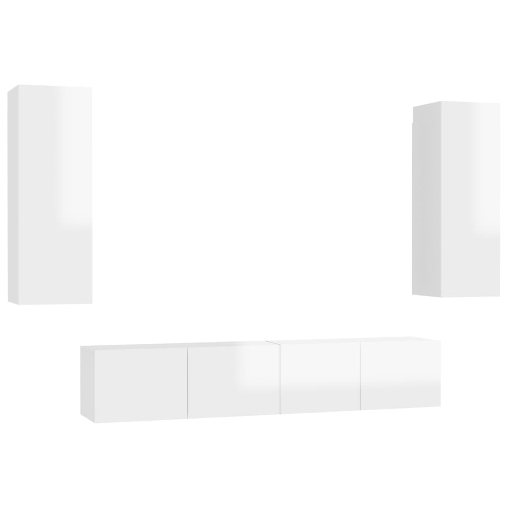 Set Mobile TV 4 pz Bianco Lucido in Truciolato 3079274