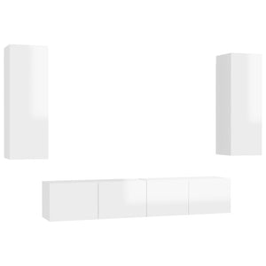 Set Mobile TV 4 pz Bianco Lucido in Truciolato 3079274